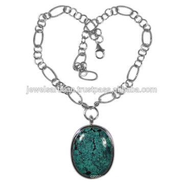 Tibetan Turquoise Gemstone 925 Sterling Silver Necklace Jewelry